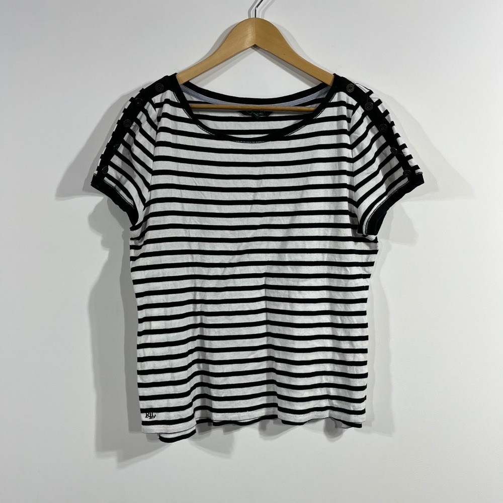 Lauren‎ Ralph Lauren Fisherman Granola Preppy Striped Cotton Tee Shirt Womens XL